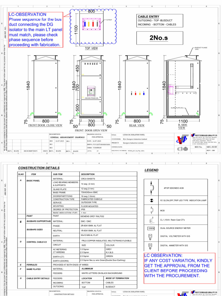 Re0 1250a DG 1 & 2 Isolator Panel - With Observations | PDF
