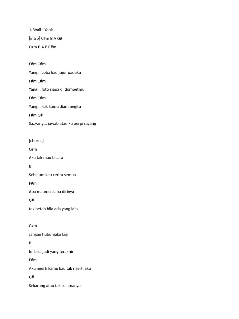 Lirik dan Chord Lagu "Yank" | PDF