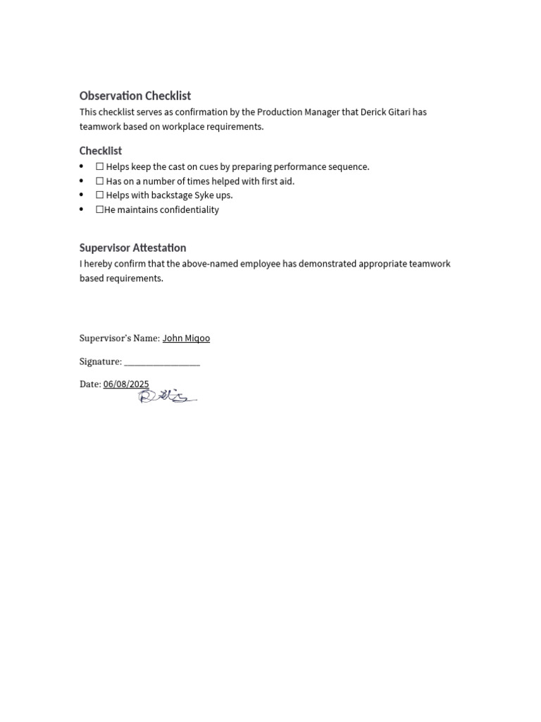 Teamwork Observation Checklist | PDF