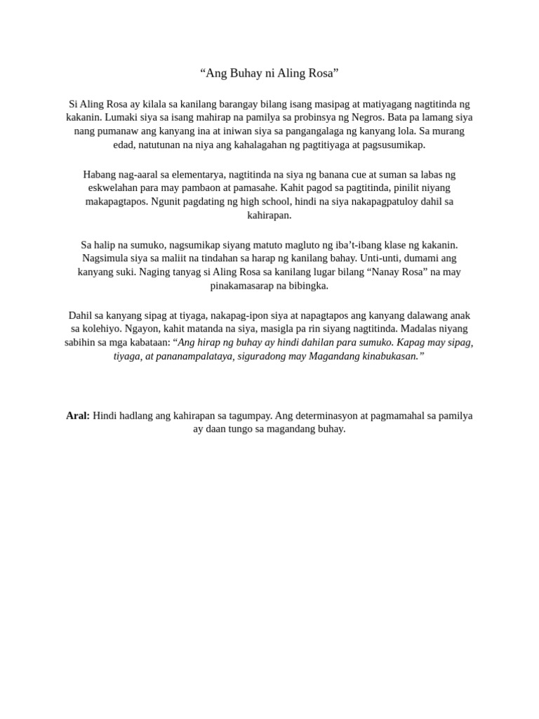 Ang Buhay Ni Aling Rosa | PDF