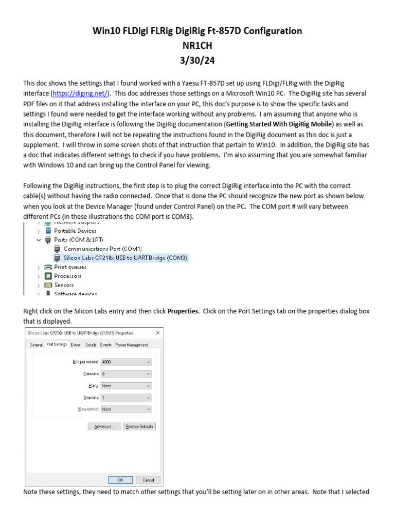 FT-857D FLDigi/FLRig Setup Guide | PDF | Windows 10 | Personal Computers