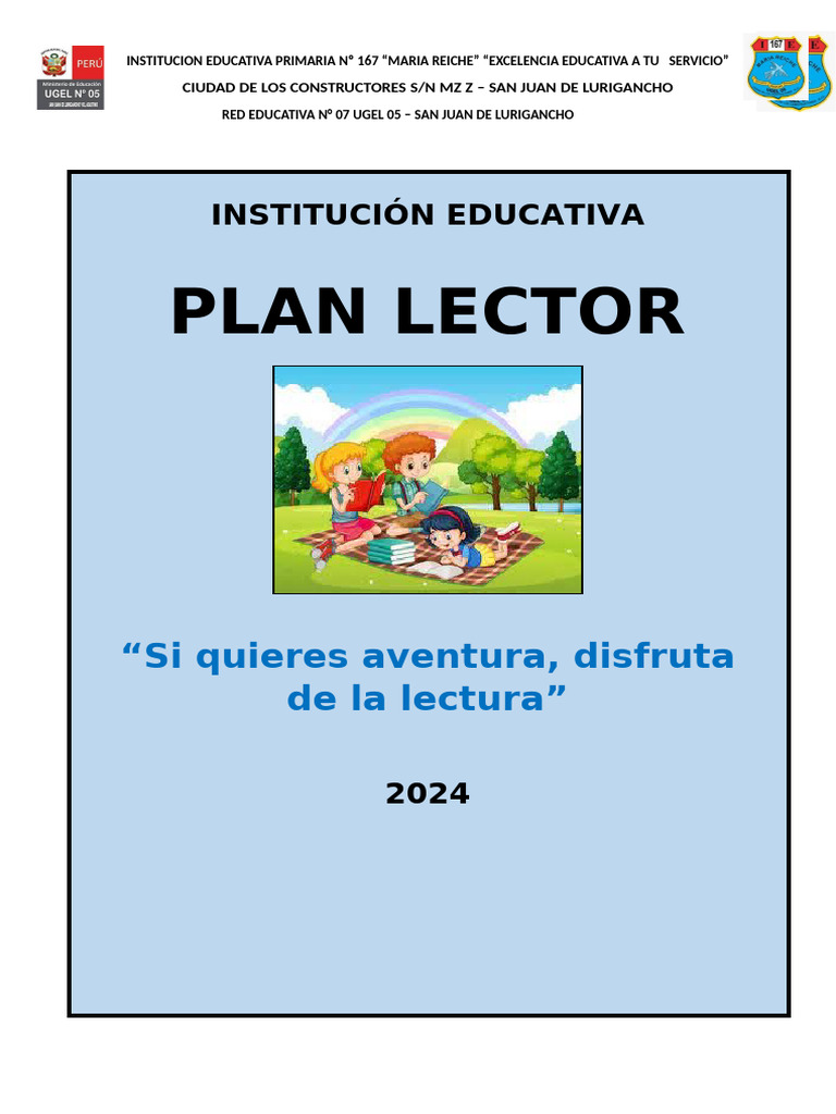 Plan Lector 2024 en I.E. María Reiche | PDF | Educación primaria | Maestros