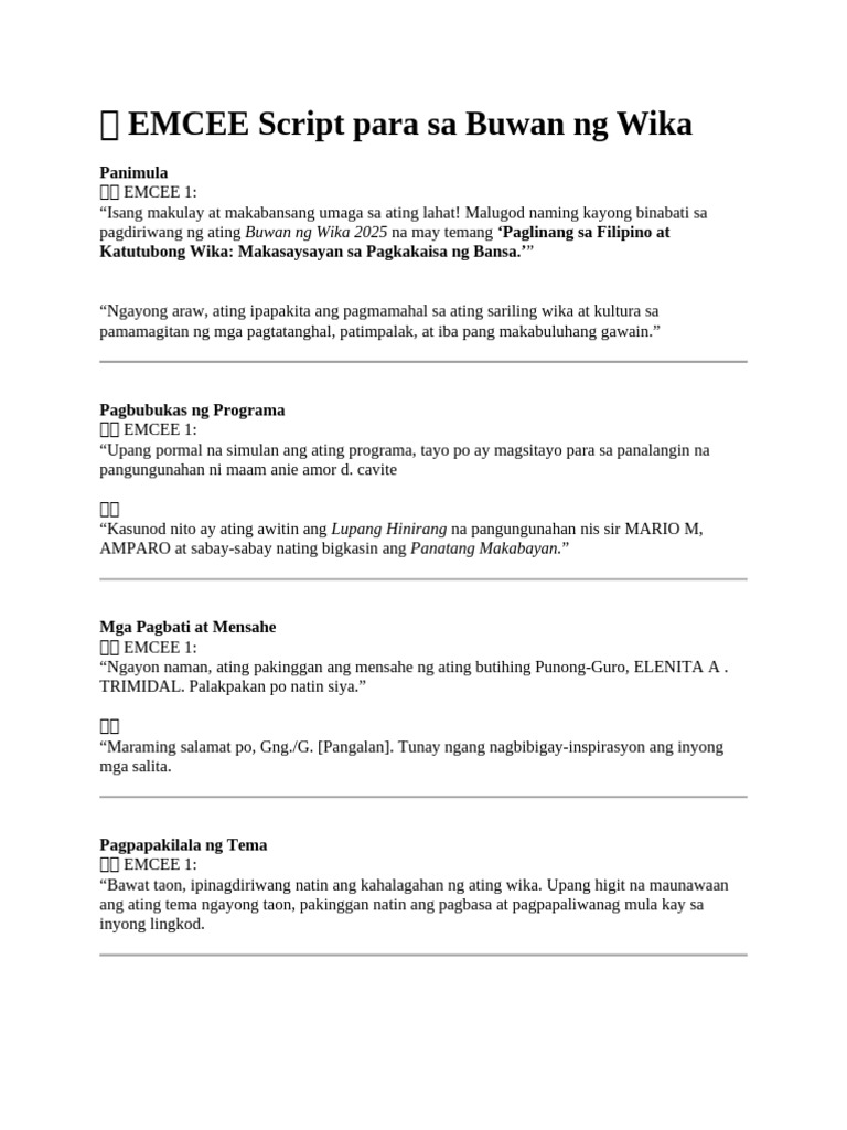 ? EMCEE Script para Sa Buwan NG Wika | PDF