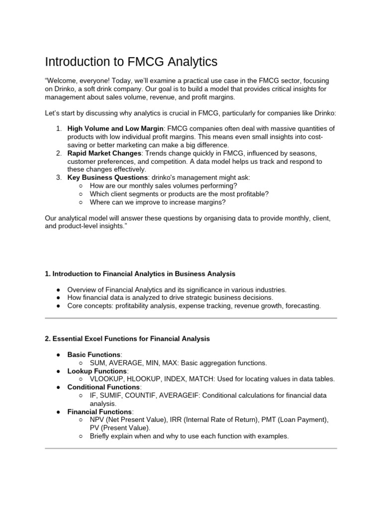 Introduction To FMCG Analytics | PDF | Income Statement | Analytics