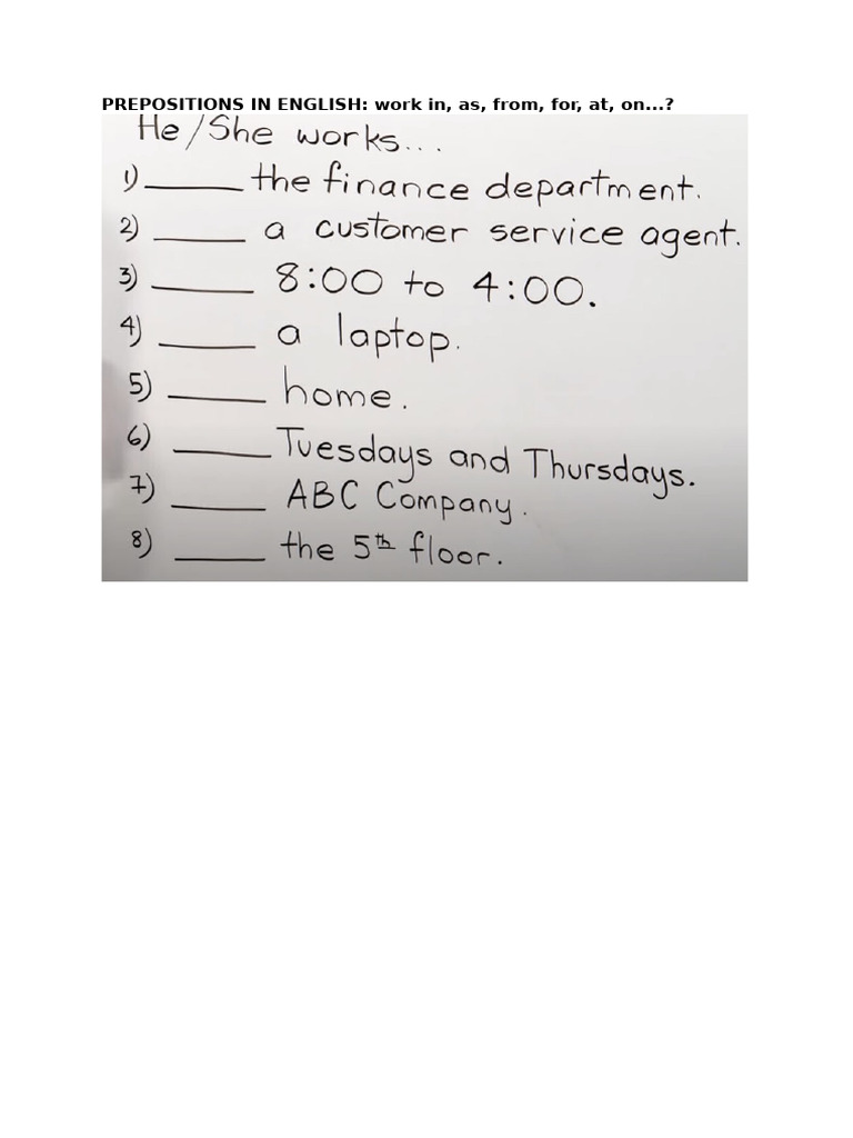 Prepositions in English - in at For With Until From | PDF