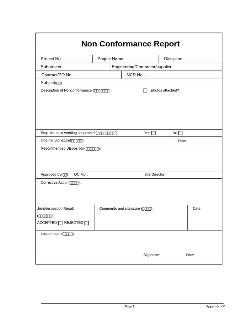 Non Conformance Report Template | PDF