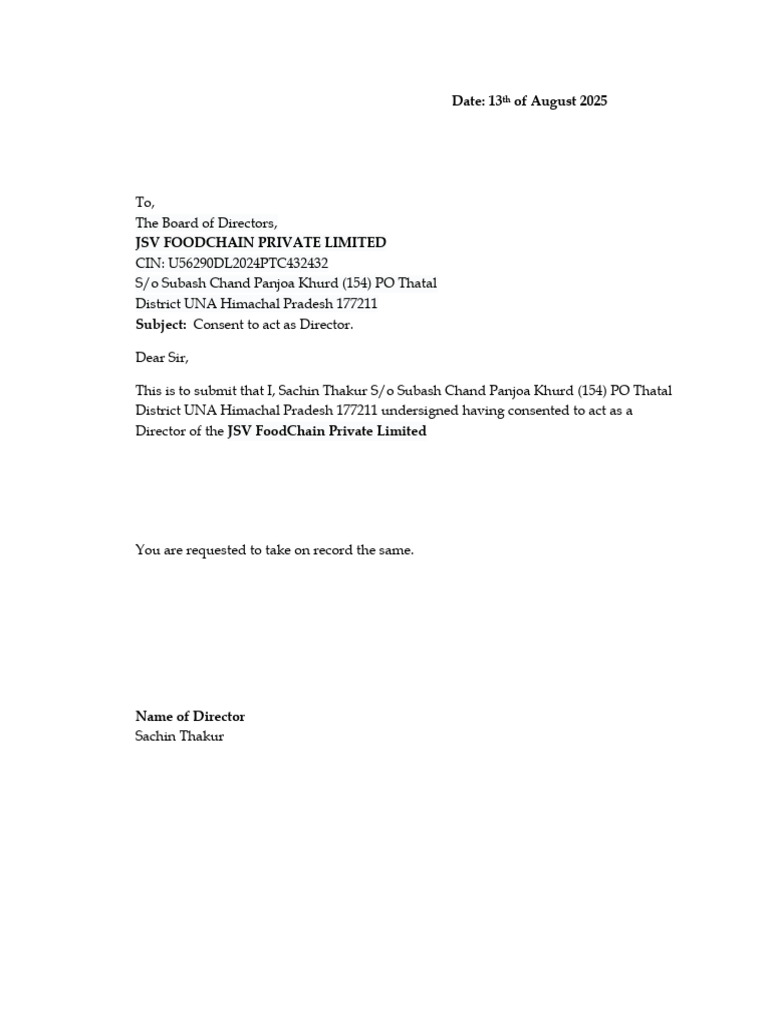 Consent To Act As Director | PDF