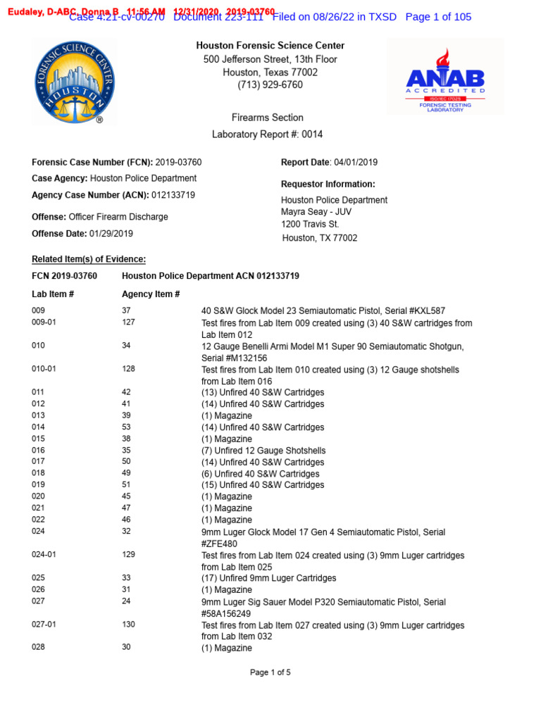 Houston Firearms Forensic Report 2019 | PDF | Trigger (Firearms) | Firearms