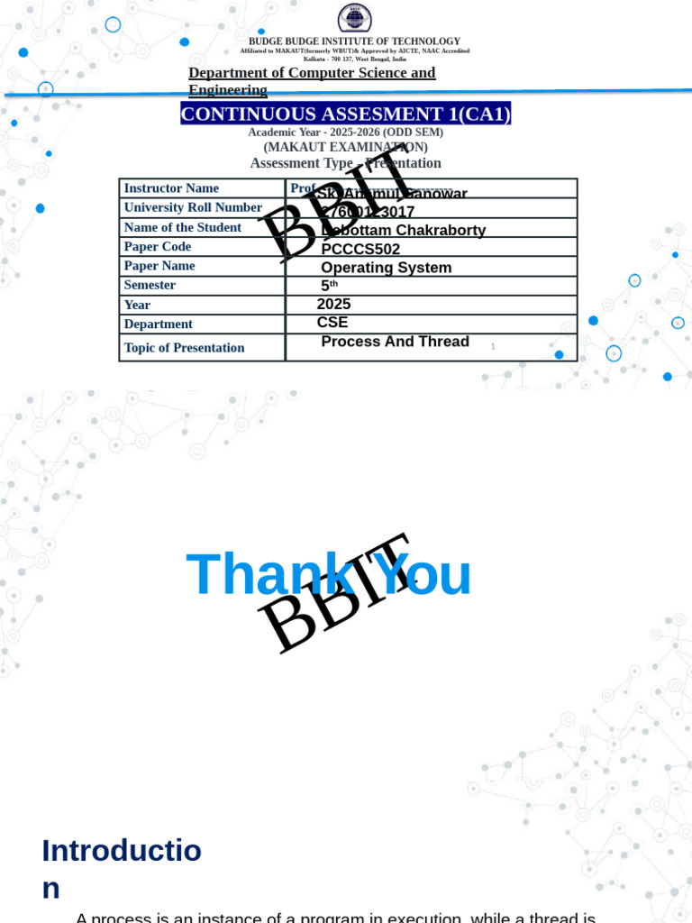 Process and Thread Presentation-1 | PDF | Process (Computing) | Thread ...