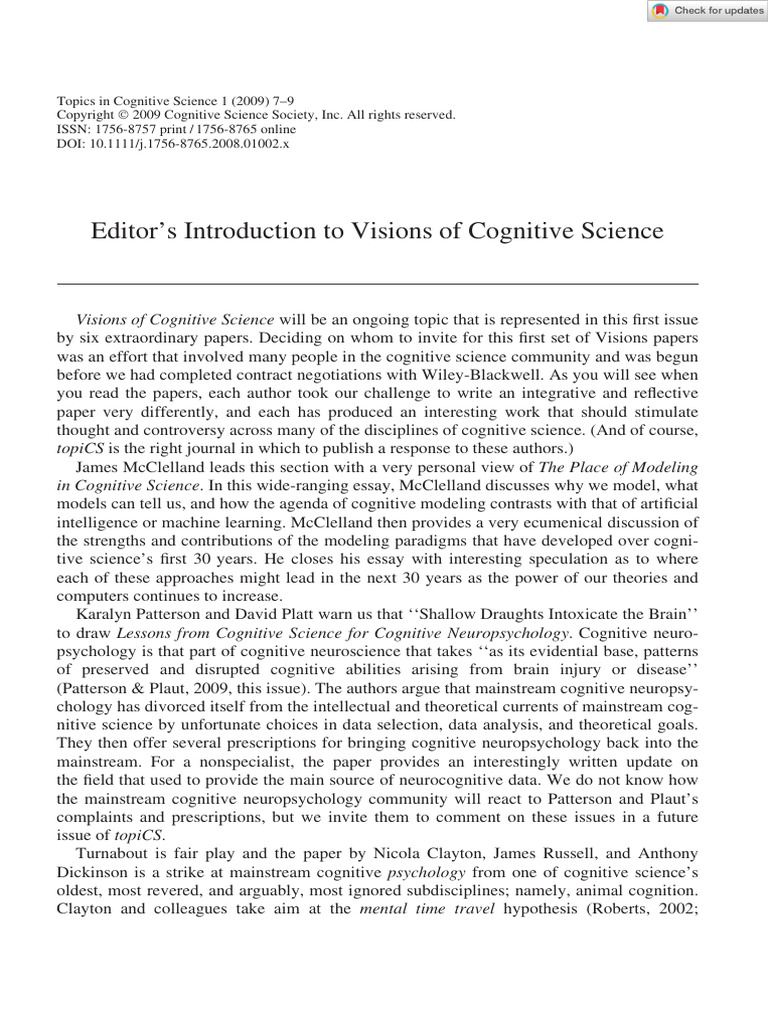 Topics in Cognitive Science - 2009 - Editor S Introduction To Visions ...