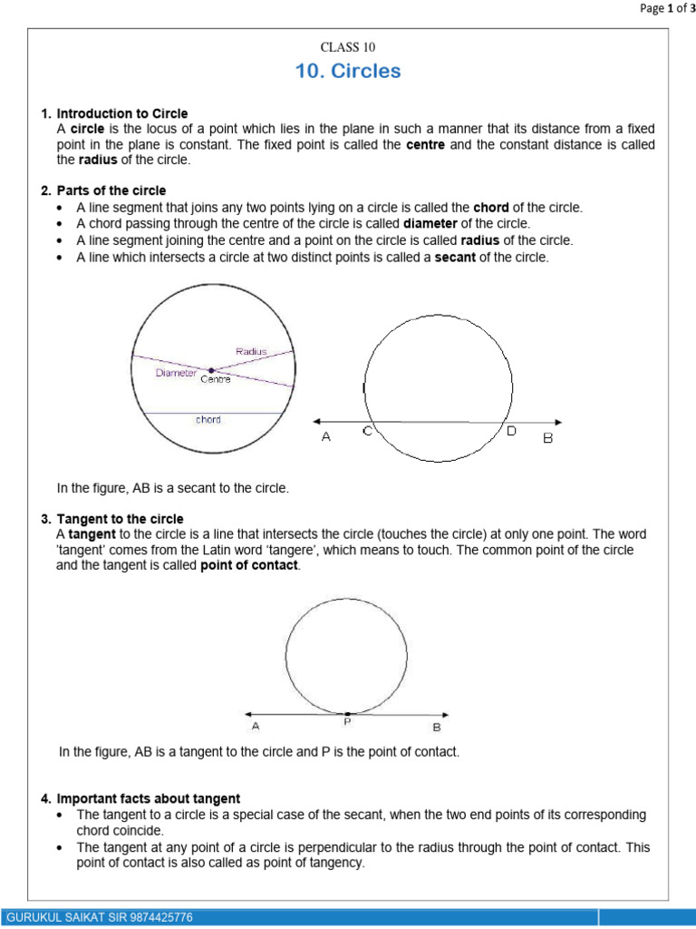 Class 10 Maths Notes 10 Cirlces | PDF | Circle | Perpendicular