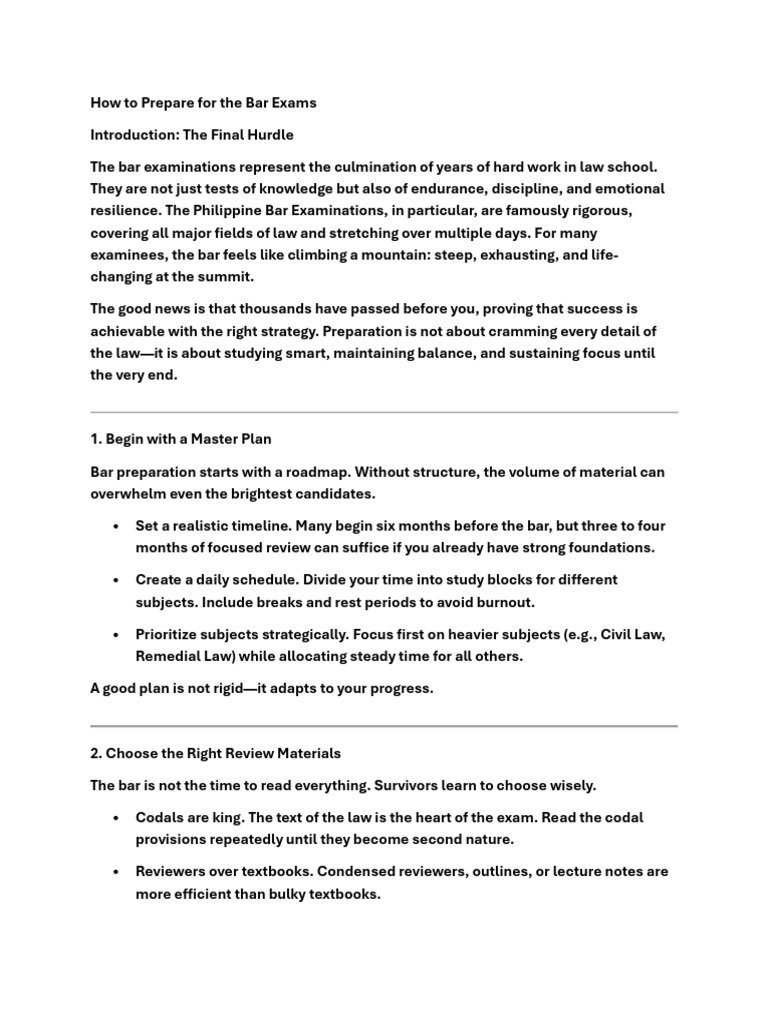 Bar Exam Preparation Guide | PDF | Stress Management | Psychological ...