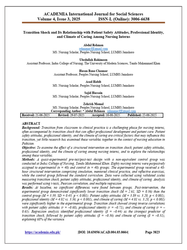 Transition Shock in Nursing Interns: Study Insights | PDF | Experiment ...