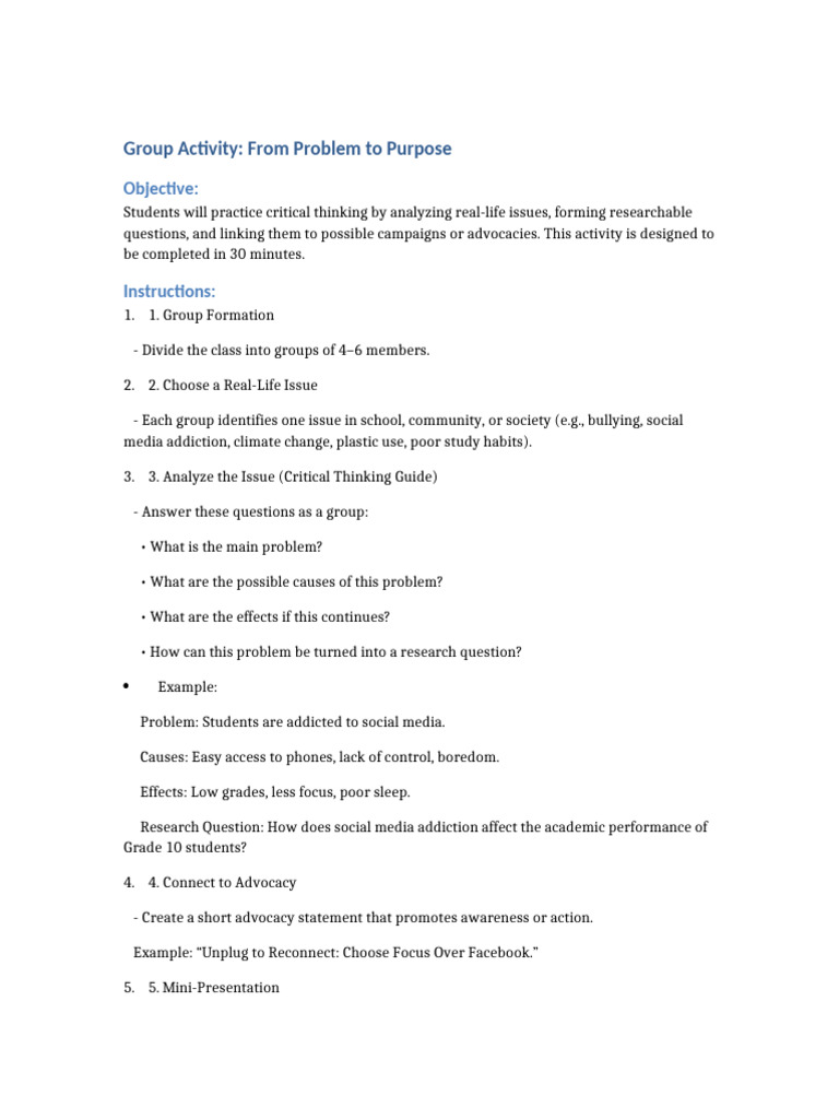 Critical Thinking Group Activity Guide | PDF