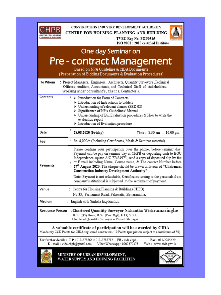 Pre-Contract Management Seminar 2020 | PDF