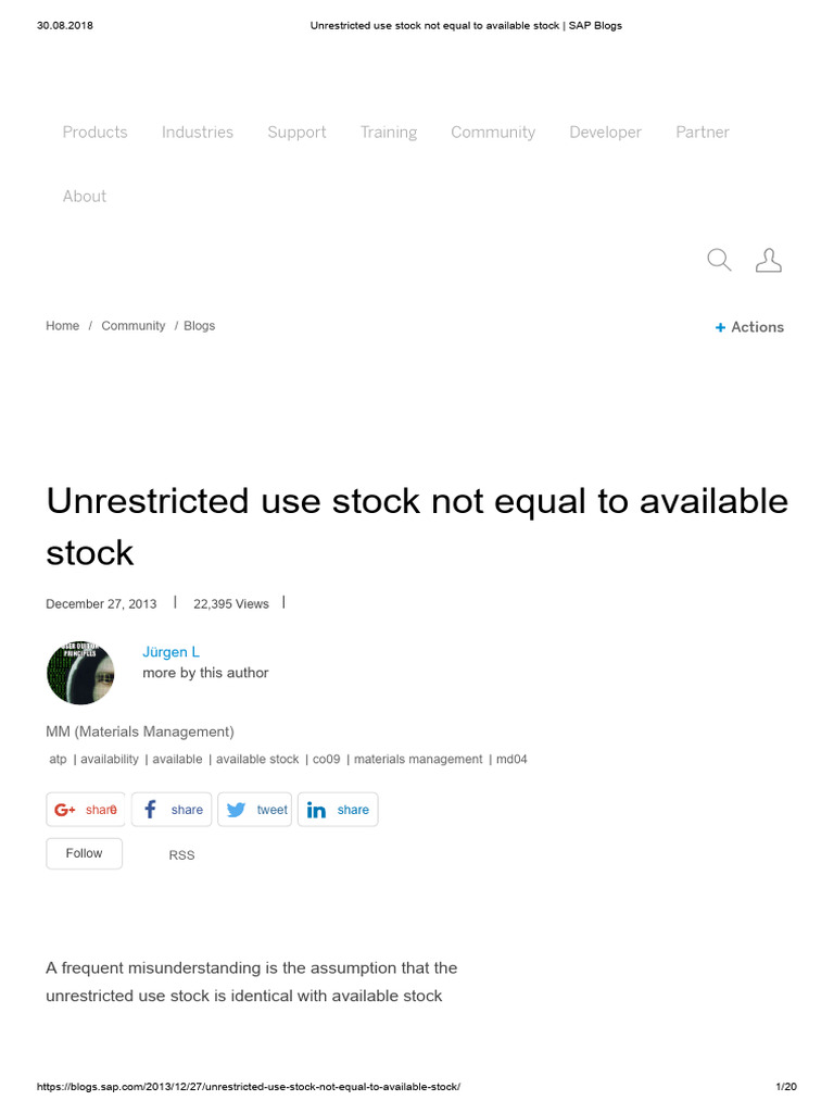 Unrestricted Use Stock in SAP Explained | PDF