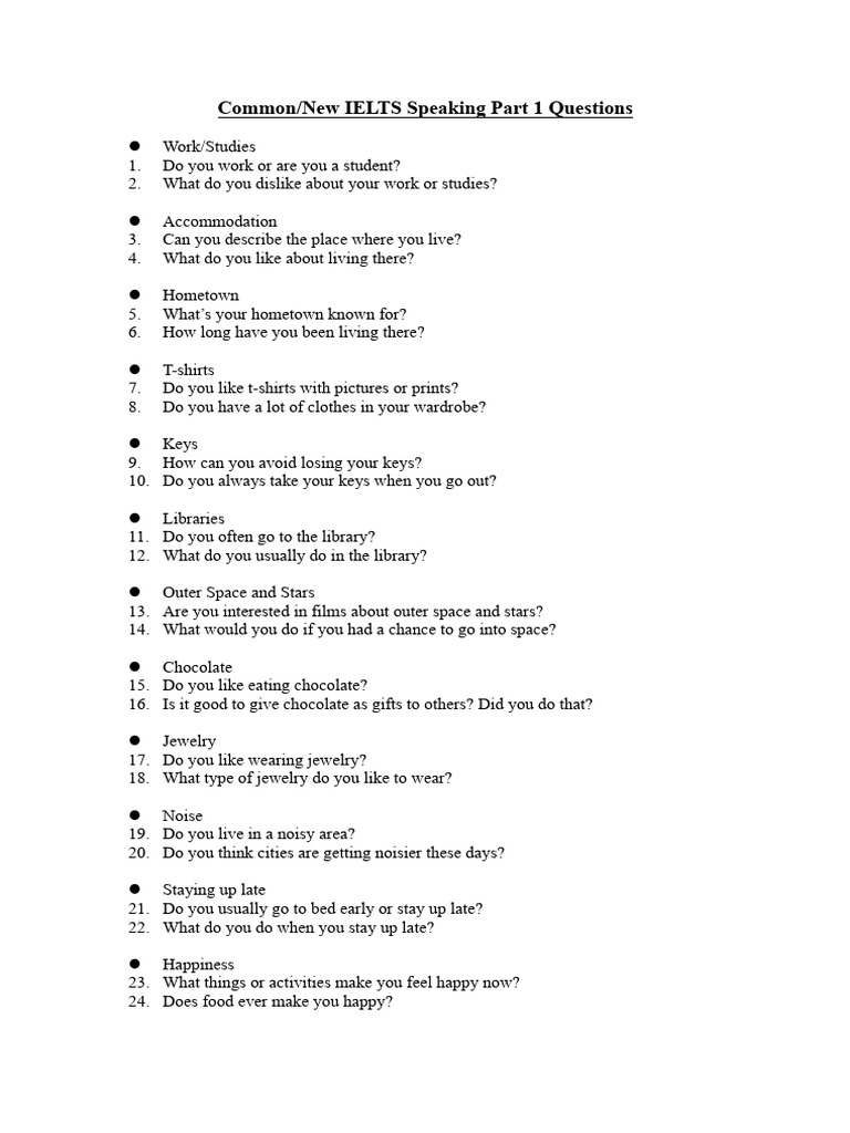 Common IELTS Speaking Part 1 Questions | PDF
