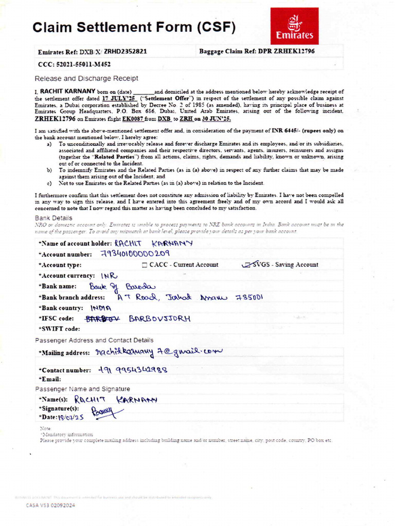 Emirates Claim | PDF