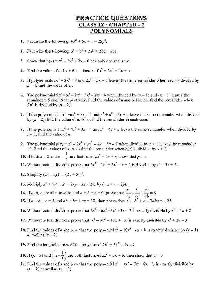 Polynomials Class 9 | PDF