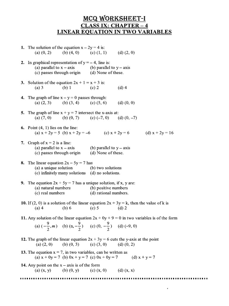 Linear Equation in Two Variable | PDF