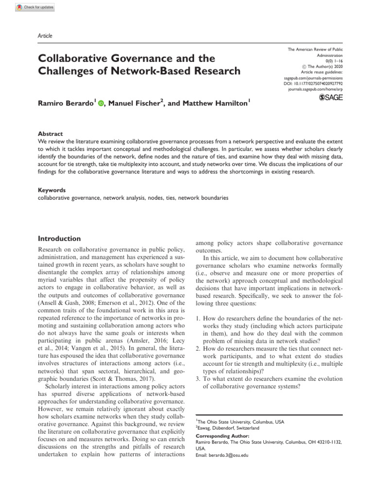 Collaborative Governance in Network Research | PDF | Governance ...