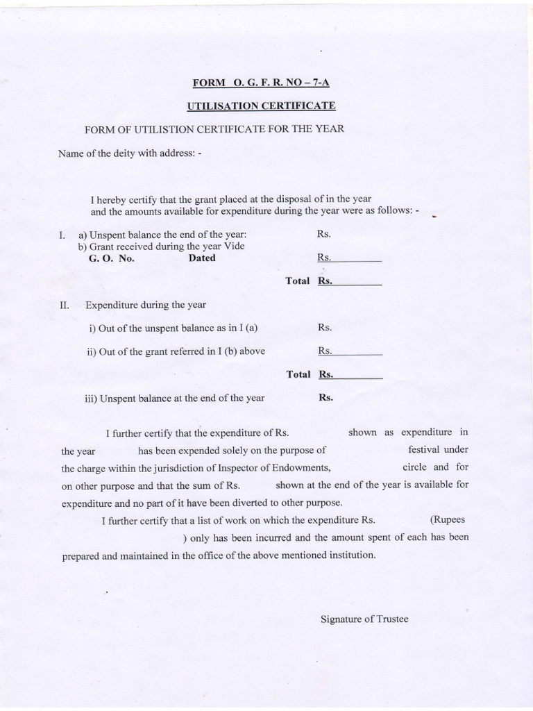 Utilisation Certificate Form O.G.F.R. 7-A | PDF