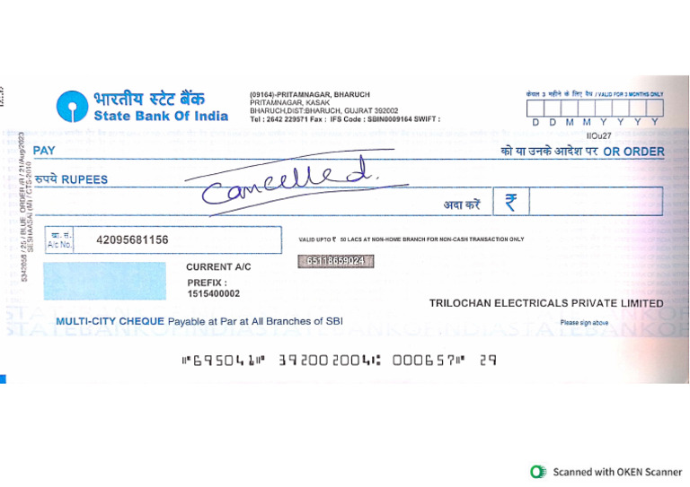 Cancelled Cheque SBI | PDF