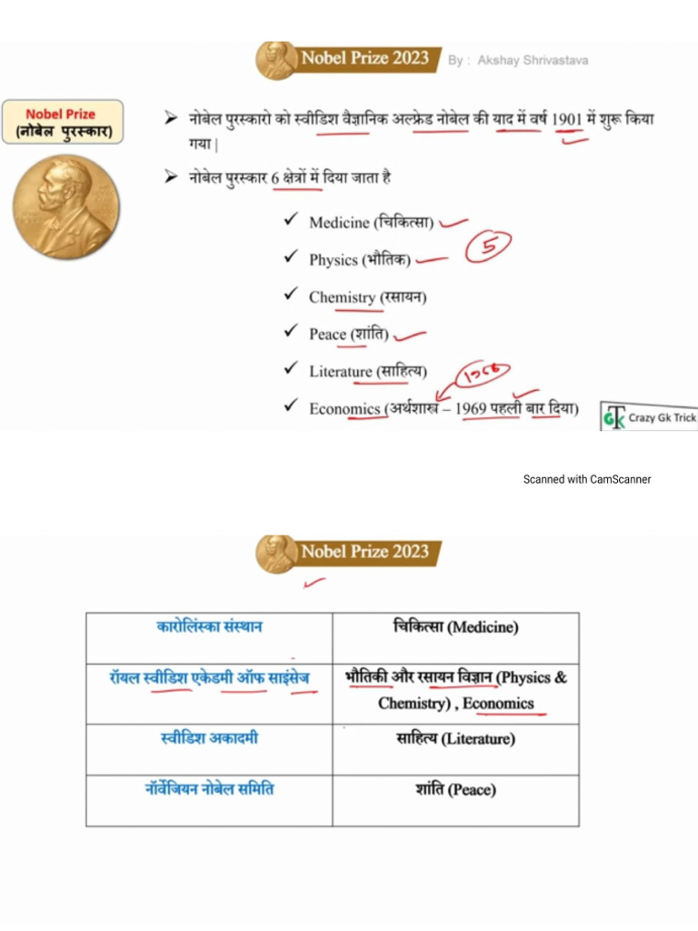 Nobel Prize Notes | PDF