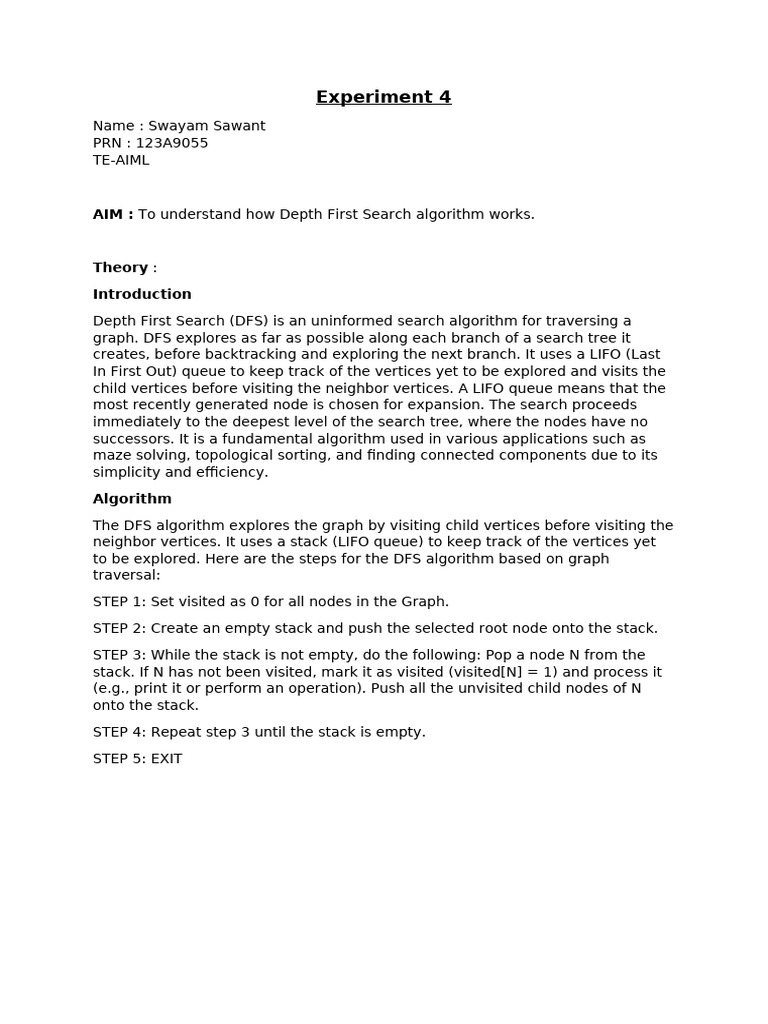 Understanding Depth First Search Algorithm | PDF | Mathematical ...