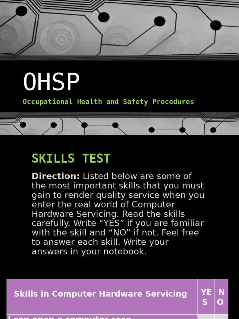 Computer Hardware Safety Skills Test | PDF | Occupational Safety And ...
