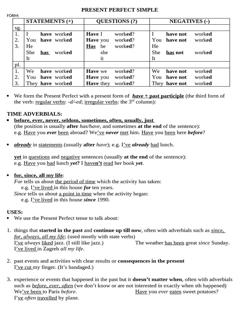 Present Perfect Tense Overview | PDF | Perfect (Grammar) | Verb