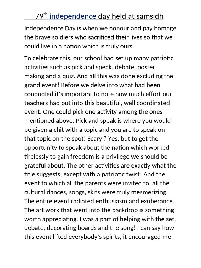 Independence Day Essay | PDF