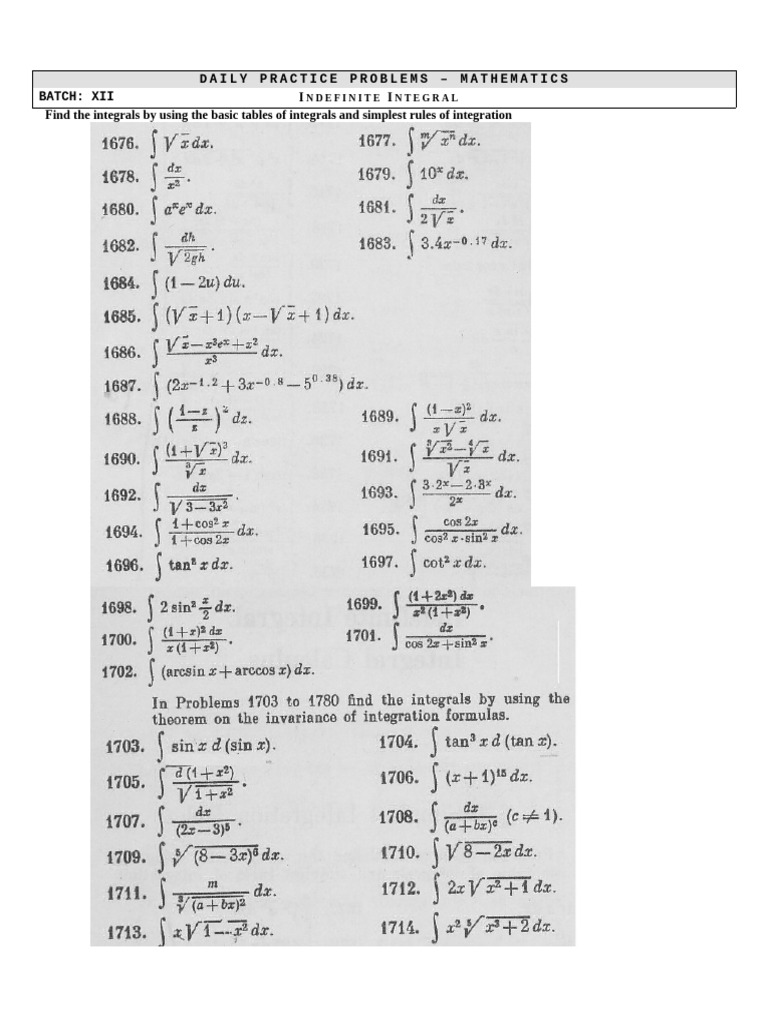 Daily Math Practice: Indefinite Integrals | PDF