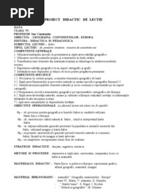 Italia Proiect De Lectie