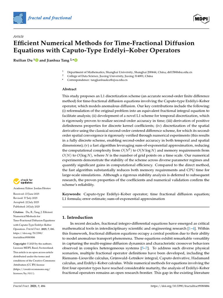 Efficient Numerical Methods for Fractional Diffusion | PDF ...