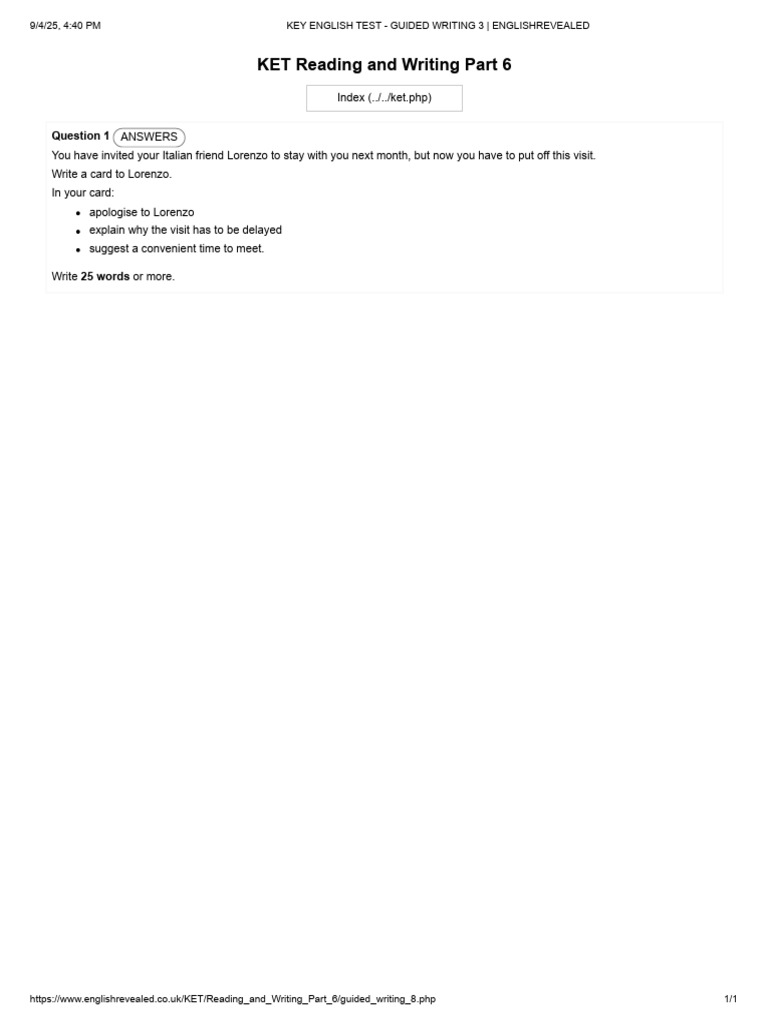 KET Writing Task: Apologizing to a Friend | PDF