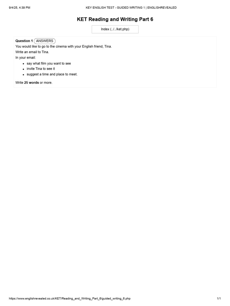 KET Guided Writing Email Example | PDF