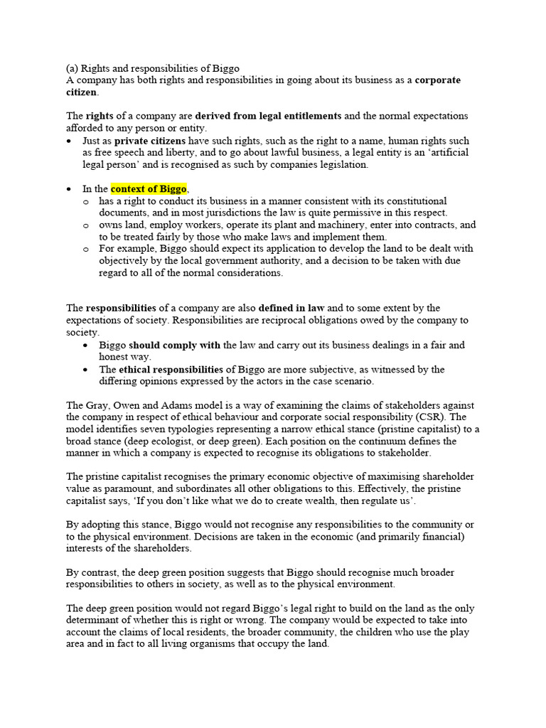 Biggo's Corporate Rights and Responsibilities | PDF | Corporate Social ...