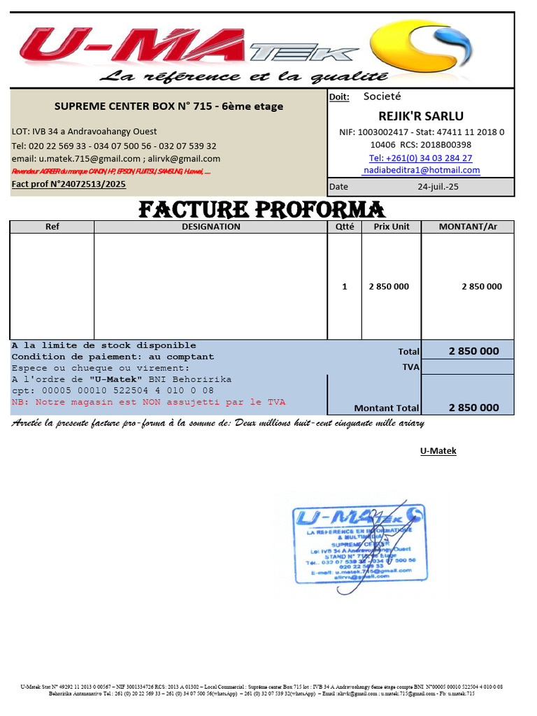 Facture Proforma Ordinateur Lenovo | PDF | Architecture (Informatique ...