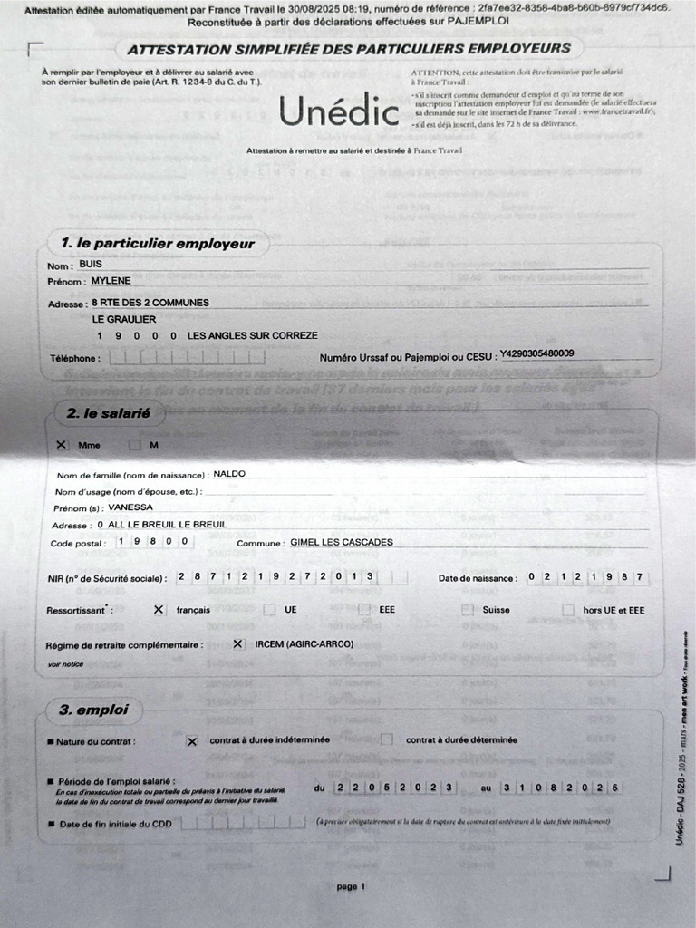 Attestation ASSEDIC Buis | PDF