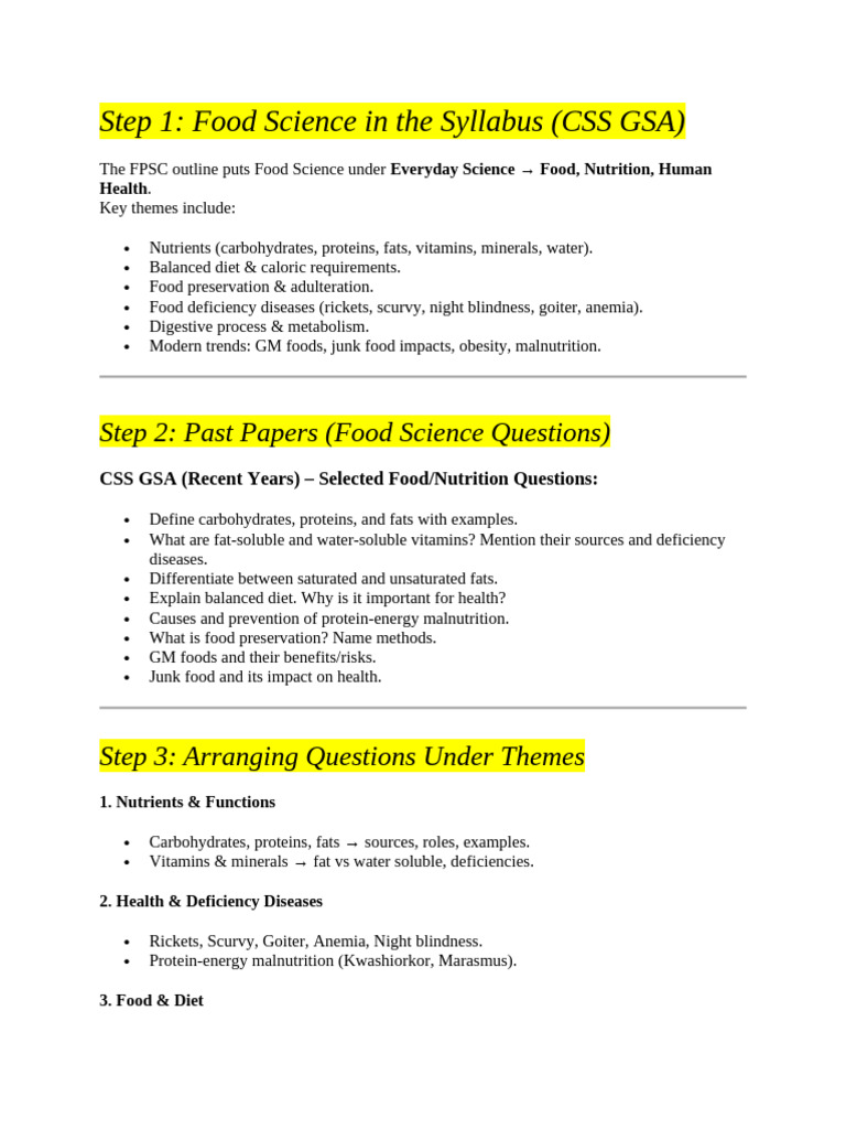 Food Science Overview for CSS GSA Exam | PDF | Nutrients | Carbohydrates