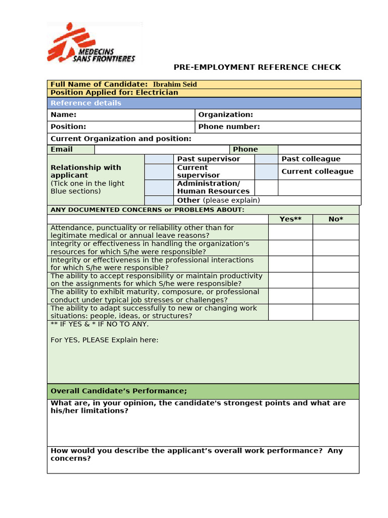 Pre-Employment Reference Check Form | PDF | Psychology | Business