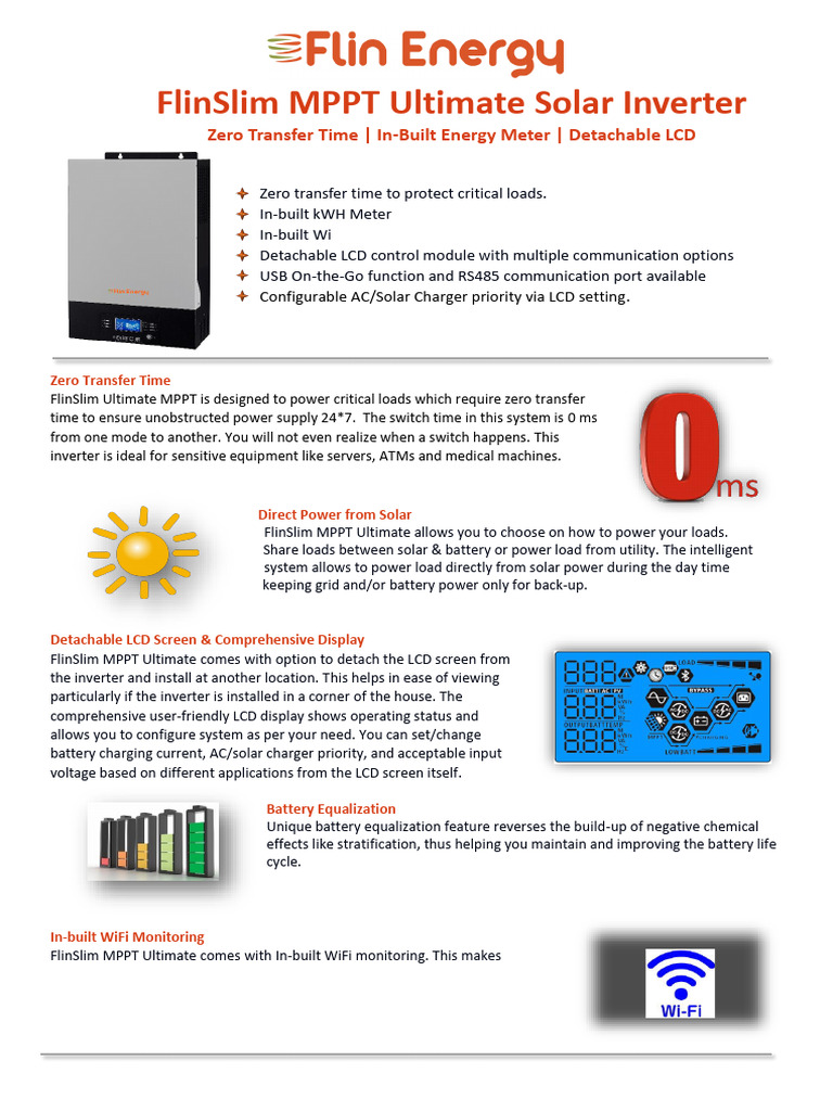 FlinSlim MPPT Ultimate Solar Inverter Brochure | PDF | Power Inverter ...