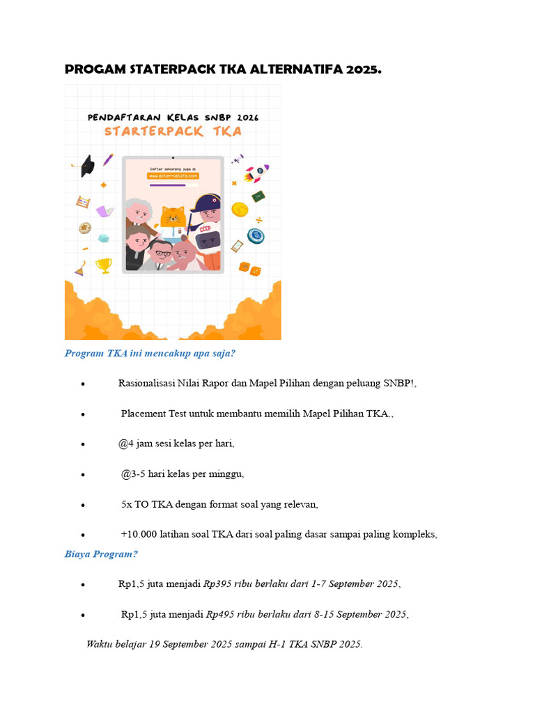 Program Staterpack TKA Alternatifa 2025 | PDF