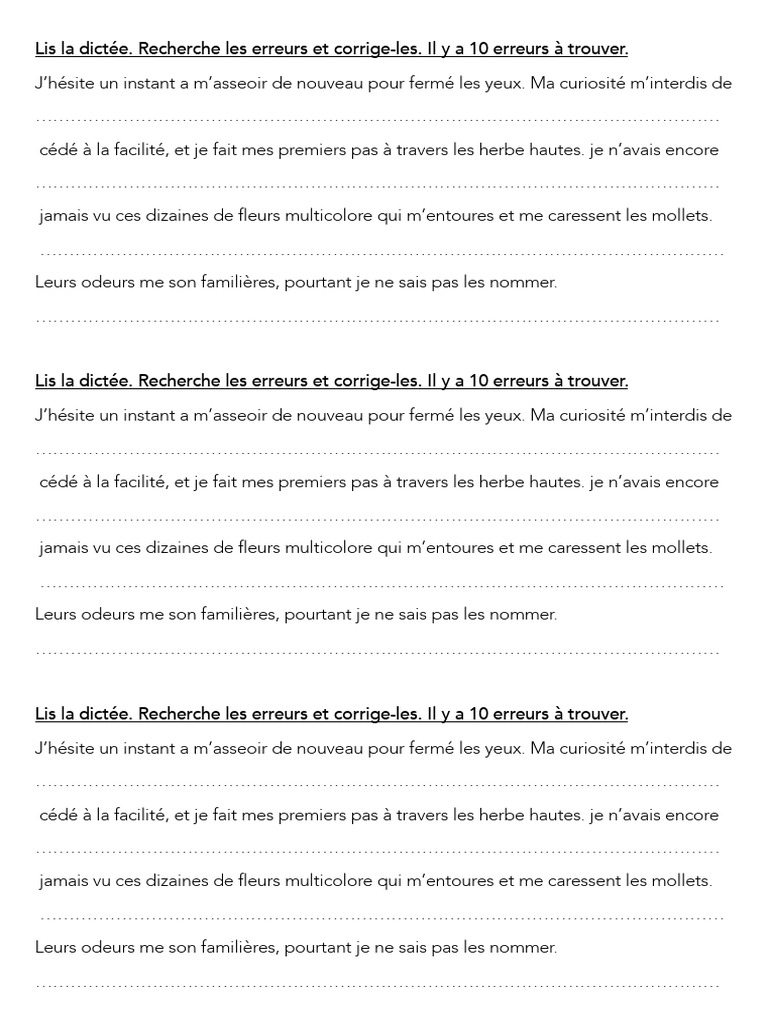 Dictée : Trouver et Corriger 10 Erreurs | PDF | Estomac | Sommeil
