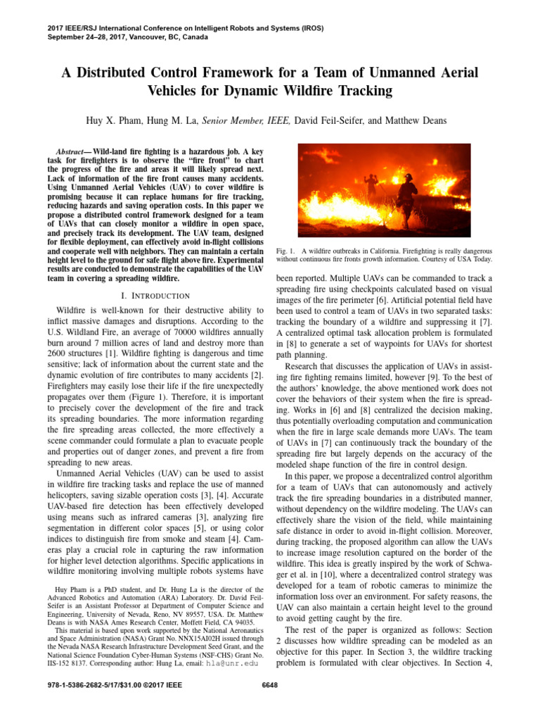UAV Control for Wildfire Tracking | PDF | Unmanned Aerial Vehicle ...