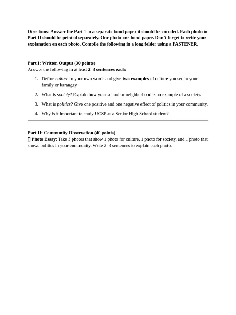 UCSP Project: Culture, Society, Politics | PDF