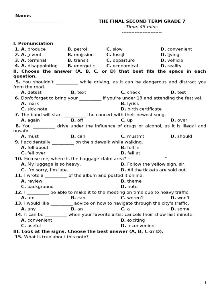 Grade 7 Final Exam: English Skills | PDF | Clothes Dryer