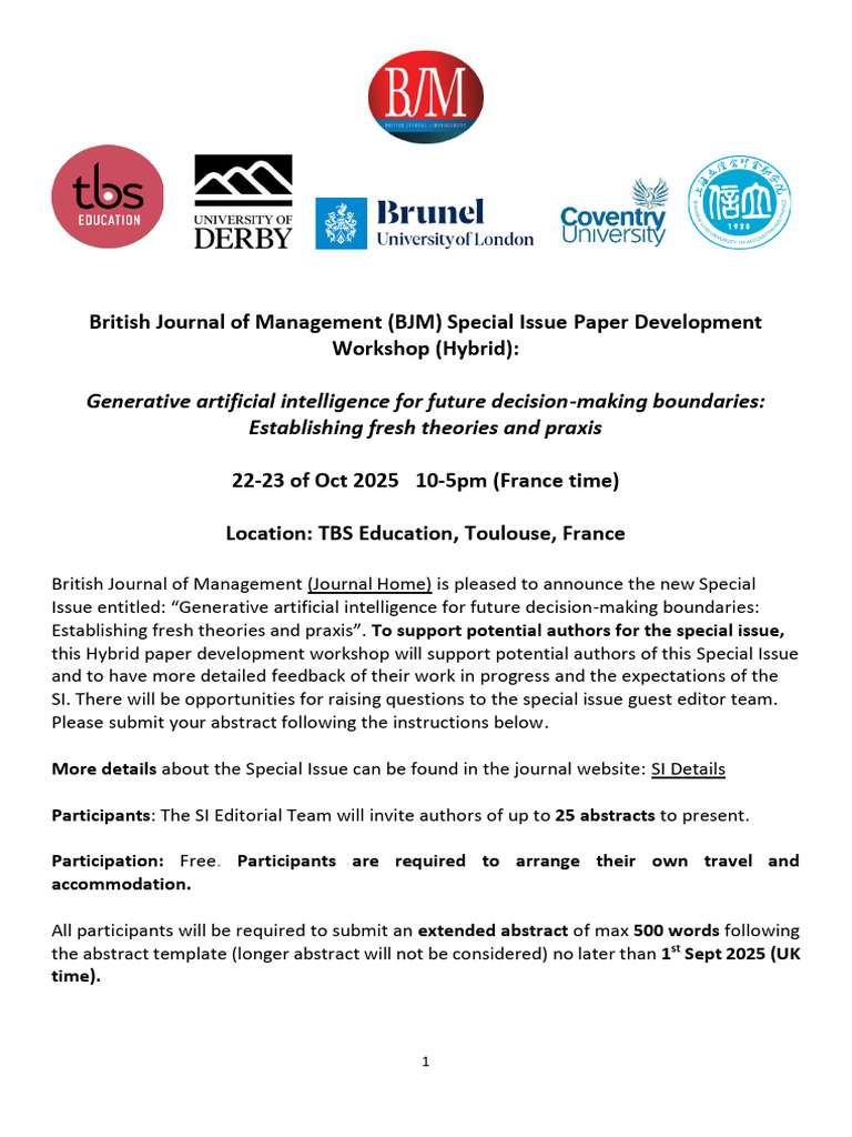 British Journal of Management (BJM) Special Issue Paper Development ...