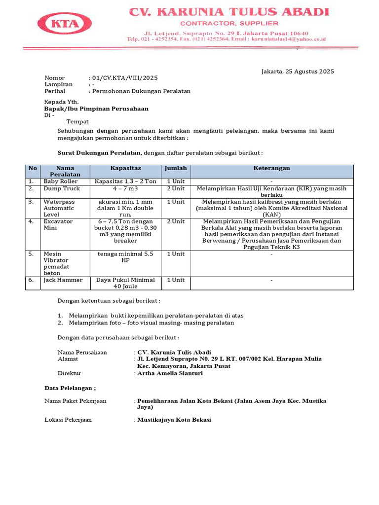 Perm Duk Alat JL Asem Jaya - CV. KTA | PDF